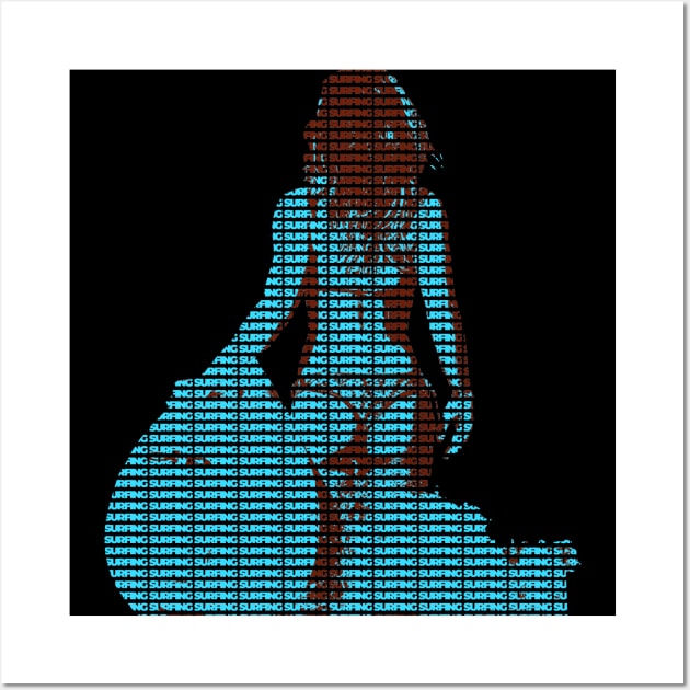 The Surfing Girl at the Beach - Typography Artwork Wall Art by SPAZE